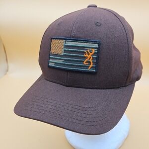 Browning Liberty Wax Hat Cap Brown Hunting American Flag Deer Snapback Orange